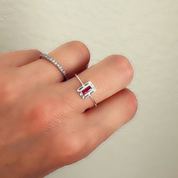 Sterling Silver Created Baguette Ruby Ring - Picture 14 of 17